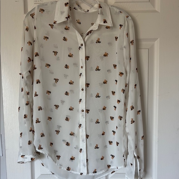 White Blouse with cute dog print - Picture 1 of 4
